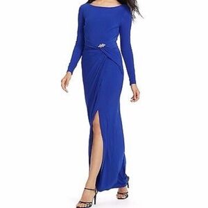 Lauren Ralph Lauren Evening Blue Side Rouched Stretch Jersey Maxi Dress Size 12